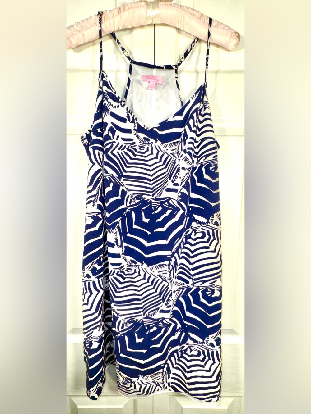 Lilly Pulitzer Dusk Silk Dress Oh Cabana Boy Navy Blue White Size Large L